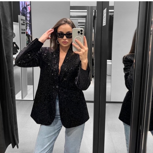 ZARA VELVET SEQUIN BLAZER ZW COLLECTION - Picture 5 of 16